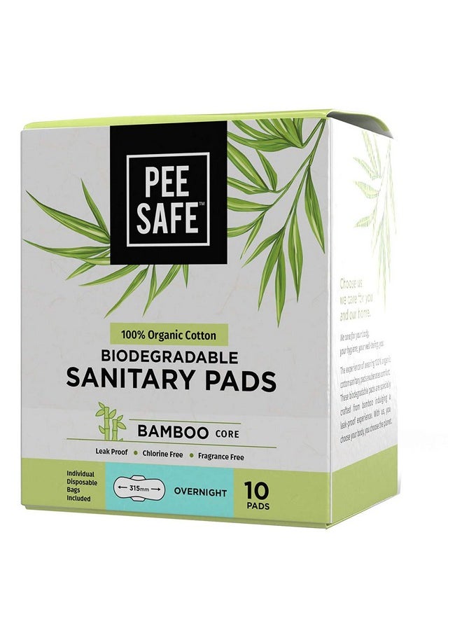 PEESAFE Pee Safe 100% Organic Cotton Biodegradable Sanitary Pads, Overnight | Anti-Bacterial | Superb Absorbency | Long Lasting Protection | Skin Friendly | Comfortable & Easy To Use | Pack Of 10  - Image 1