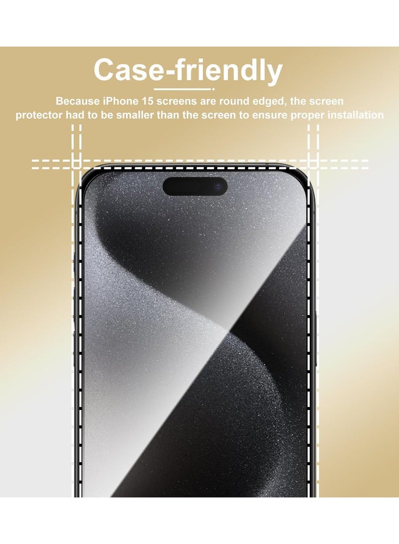 Full Glue Screen Protector Tempered Glass For Apple iPhone 15 Pro Black Edge , IPhone 15 Pro Screen Protector Transparent Clear/Black - Image 2