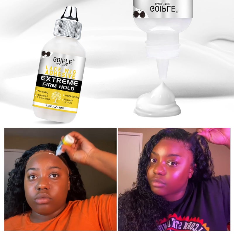 Goiple Lace Wig Glue Kit Lace Front Glue Kit for Wigs, Strong Hold Adhesive for Wigs and Hair Systems Invisible Bonding, Adhesive, Wig Remover, Hair Wax Stick, Edge Band, Razor & HD Wig Cap - Image 4