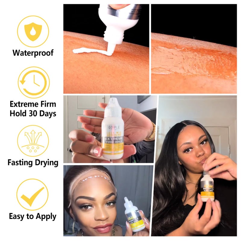 Goiple Lace Wig Glue Kit Lace Front Glue Kit for Wigs, Strong Hold Adhesive for Wigs and Hair Systems Invisible Bonding, Adhesive, Wig Remover, Hair Wax Stick, Edge Band, Razor & HD Wig Cap - Image 2