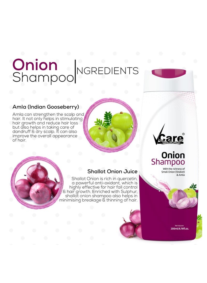 VCare Onion Shampoo for Hair Growth 200ml and Hair Fall Control Pack Of 2 - Image 4