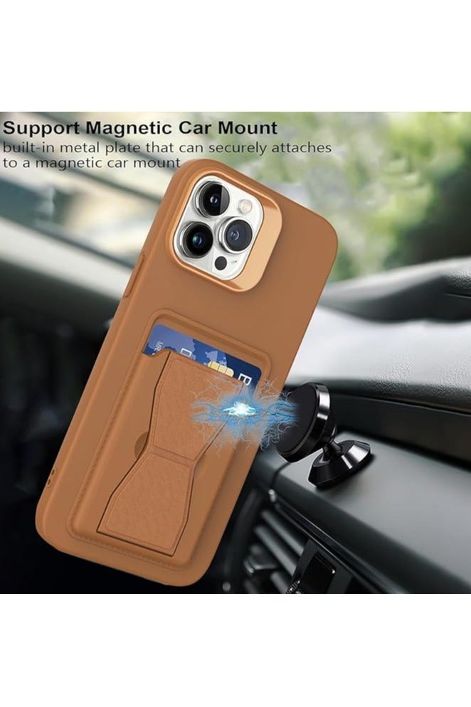 Case for iPhone 16 Pro Max Magnetic Card Holder Kickstand Case, Compatible with Magnetic Car Mount, Shockproof Slim Wallet Soft TPU Leather Stand Cover for Men Women (Brown, iPhone 16 Pro Max) - Image 4