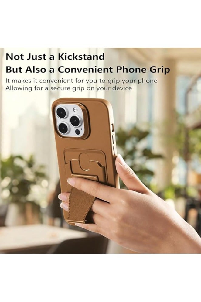 Case for iPhone 16 Pro Max Magnetic Card Holder Kickstand Case, Compatible with Magnetic Car Mount, Shockproof Slim Wallet Soft TPU Leather Stand Cover for Men Women (Brown, iPhone 16 Pro Max) - Image 5