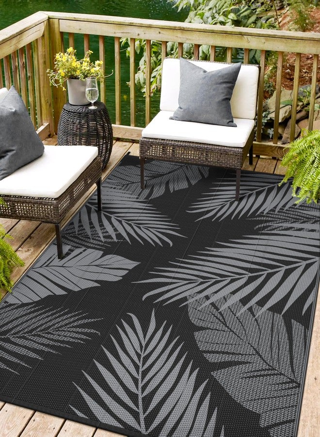 sarben Outdoor Rug 5’x8’ Waterproof for Patio Clearance, Reversible Indoor Outdoor Plastic Straw Camping Rug Carpet, RV Mat, Large Area Rug for Deck, Backyard, Balcony, Porch, Beach, Black & Grey - Image 1