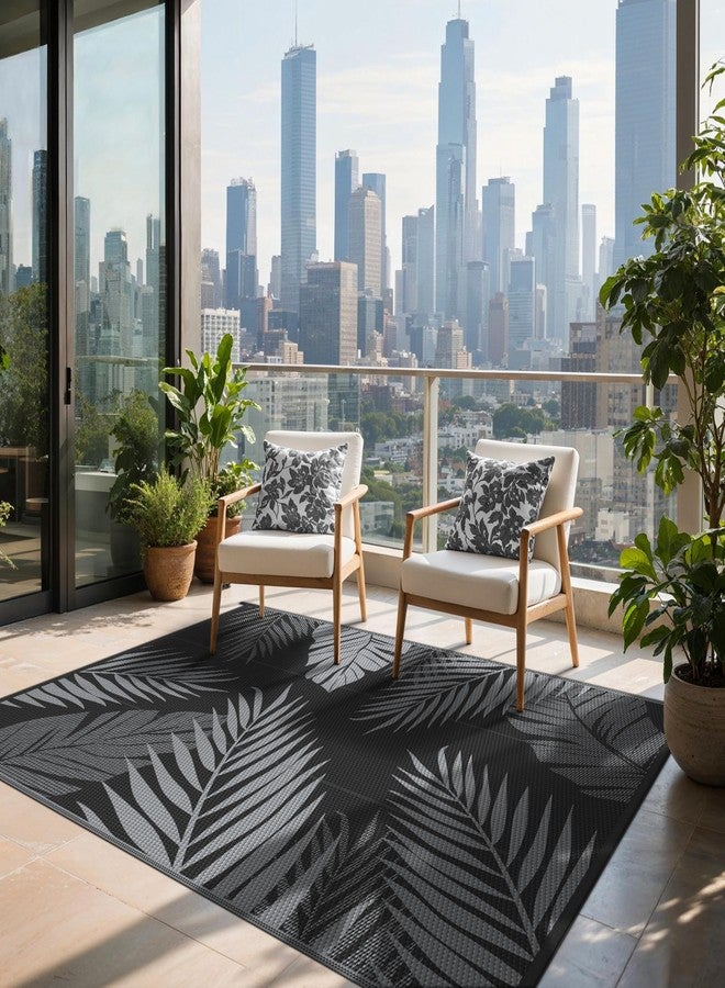 sarben Outdoor Rug 5’x8’ Waterproof for Patio Clearance, Reversible Indoor Outdoor Plastic Straw Camping Rug Carpet, RV Mat, Large Area Rug for Deck, Backyard, Balcony, Porch, Beach, Black & Grey - Image 4