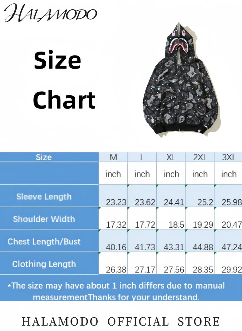 HALAMODO Unisex Shark Jacket Fall Cardigan Star Long-Sleeved Printed Tops Fashion Hooded Coat with Zipper Youth Pullovers Casual Sweatshirts for Daily Wear - Image 4