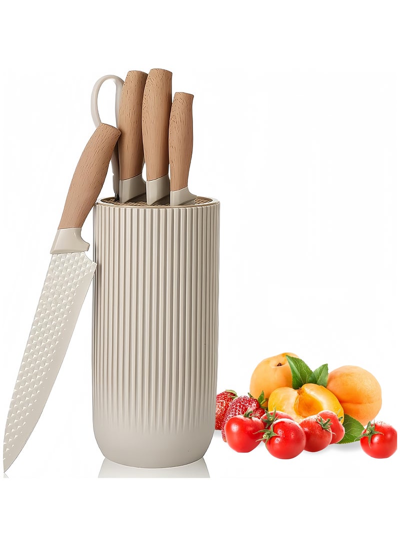C&E Knife Set, 6-Piece Professional Kitchen Knife Set for Chef, Super Sharp Knife Set with Universal Knife Block, Anti-Rust Stainless Steel Kitchen Knife Block Set, Ergonomical Design (Khaki)  - Image 1