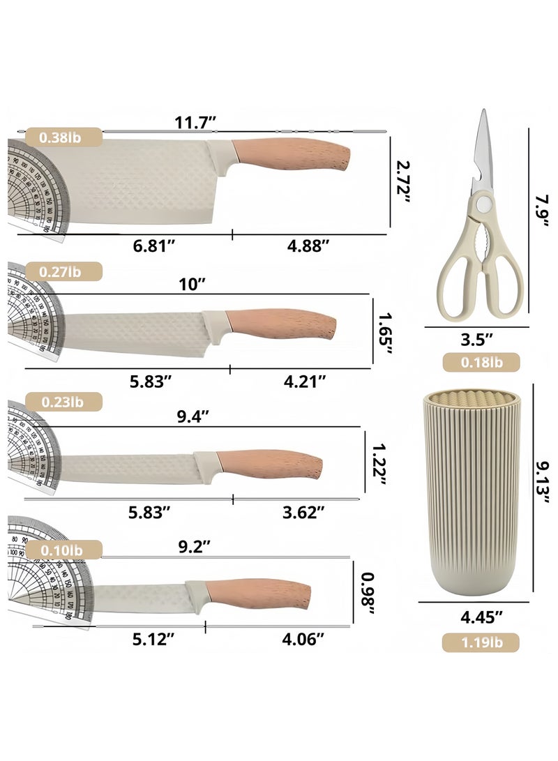C&E Knife Set, 6-Piece Professional Kitchen Knife Set for Chef, Super Sharp Knife Set with Universal Knife Block, Anti-Rust Stainless Steel Kitchen Knife Block Set, Ergonomical Design (Khaki)  - Image 2