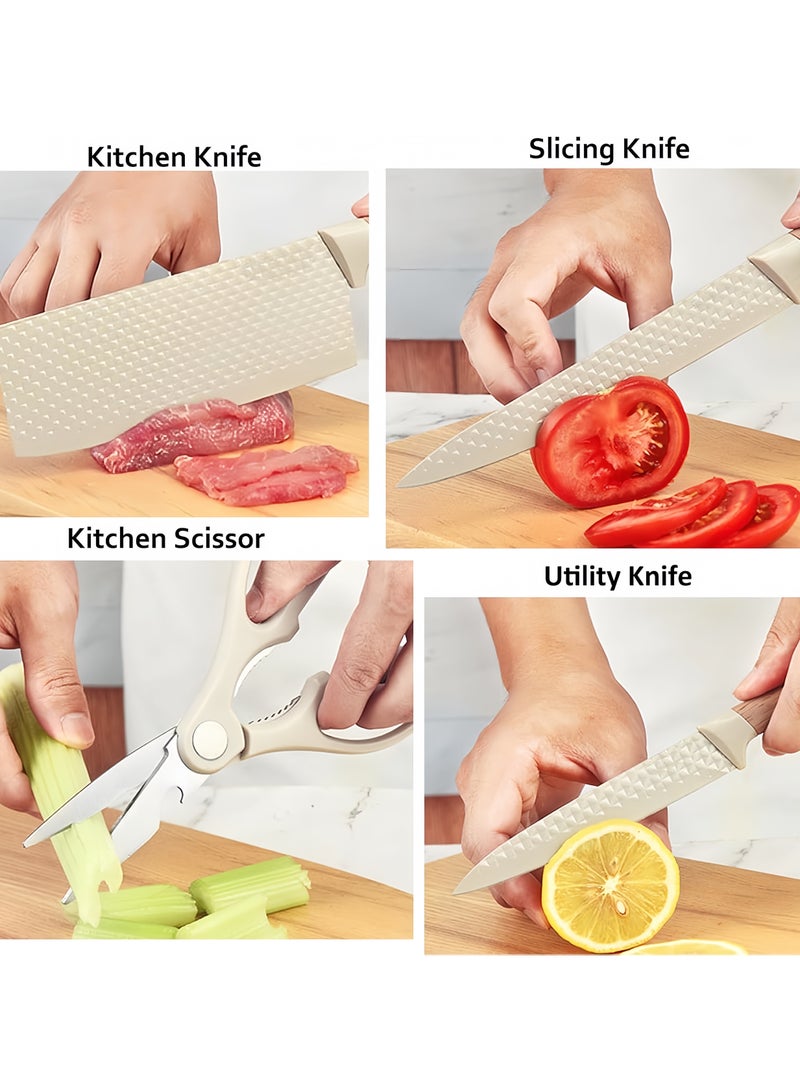 C&E Knife Set, 6-Piece Professional Kitchen Knife Set for Chef, Super Sharp Knife Set with Universal Knife Block, Anti-Rust Stainless Steel Kitchen Knife Block Set, Ergonomical Design (Khaki)  - Image 4