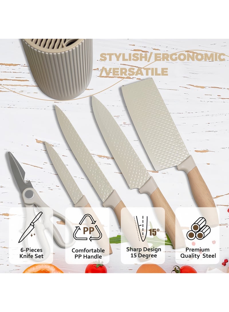 C&E Knife Set, 6-Piece Professional Kitchen Knife Set for Chef, Super Sharp Knife Set with Universal Knife Block, Anti-Rust Stainless Steel Kitchen Knife Block Set, Ergonomical Design (Khaki)  - Image 5