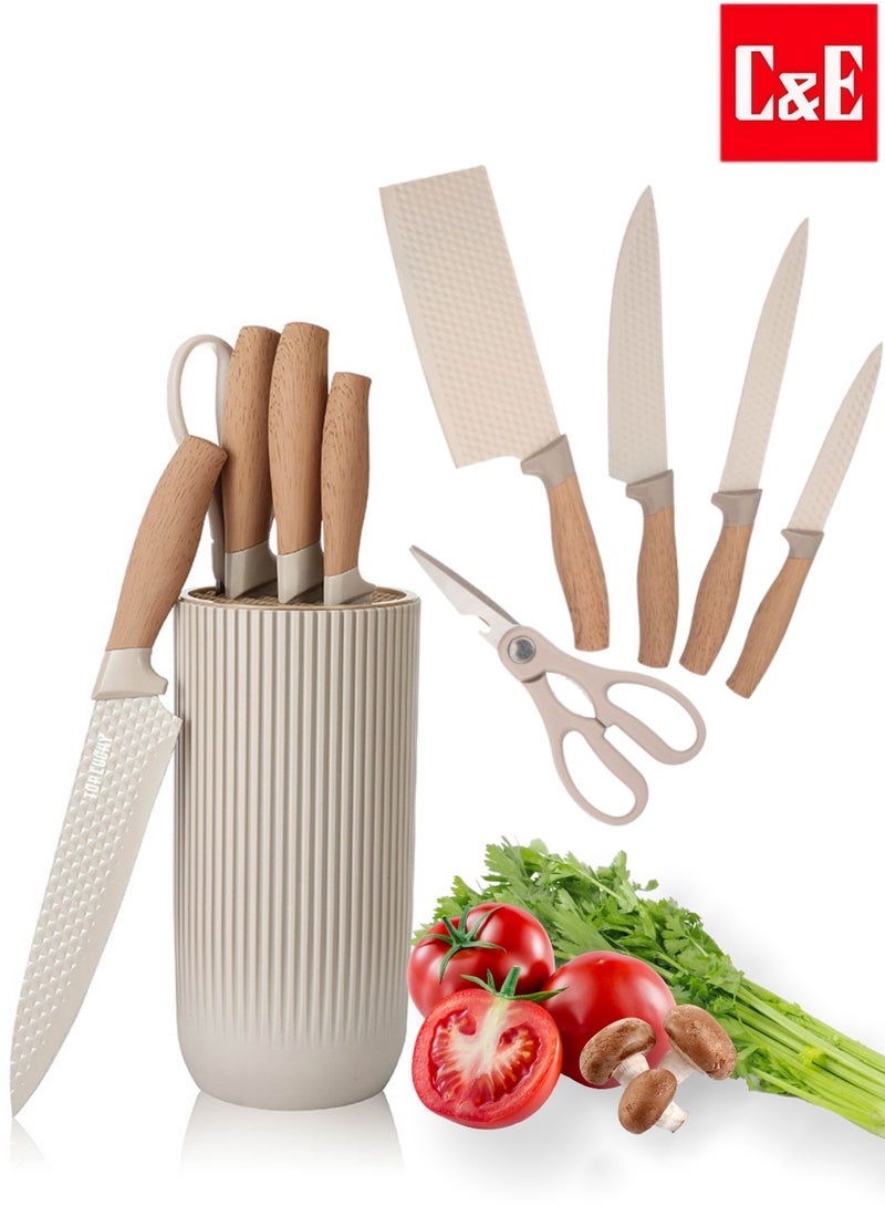 C&E Knife Set, 6-Piece Professional Kitchen Knife Set for Chef, Super Sharp Knife Set with Universal Knife Block, Anti-Rust Stainless Steel Kitchen Knife Block Set, Ergonomical Design (Khaki) - Image 1
