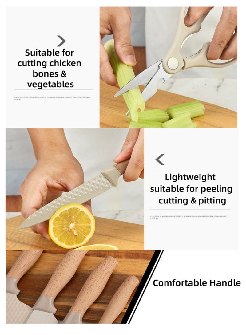 C&E Knife Set, 6-Piece Professional Kitchen Knife Set for Chef, Super Sharp Knife Set with Universal Knife Block, Anti-Rust Stainless Steel Kitchen Knife Block Set, Ergonomical Design (Khaki) - Image 4