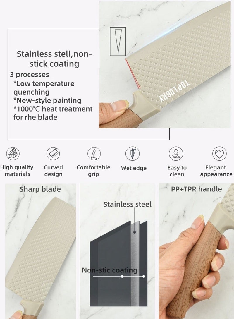 C&E Knife Set, 6-Piece Professional Kitchen Knife Set for Chef, Super Sharp Knife Set with Universal Knife Block, Anti-Rust Stainless Steel Kitchen Knife Block Set, Ergonomical Design (Khaki) - Image 5