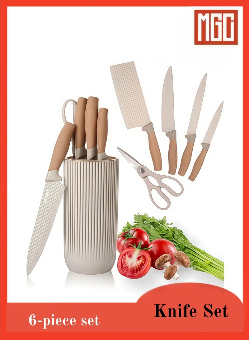 C&E Knife Set, 6-Piece Professional Kitchen Knife Set for Chef, Super Sharp Knife Set with Universal Knife Block, Anti-Rust Stainless Steel Kitchen Knife Block Set, Ergonomical Design (Khaki) - Image 1
