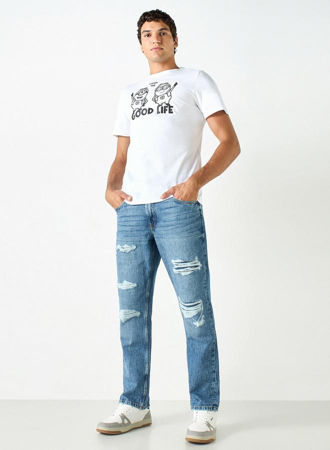 اس بي كاركترز تيشيرت بياقة ضيقة وأكمام قصيرة وطبعات مينيونز - Image 2