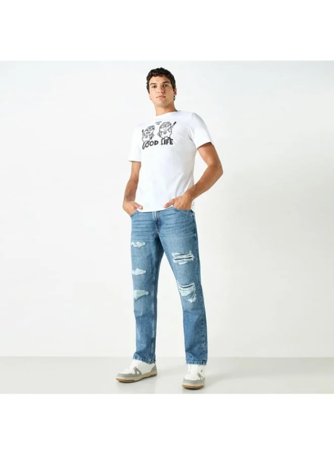 SP Characters Minions Print T-shirt with Crew Neck and Short Sleeves