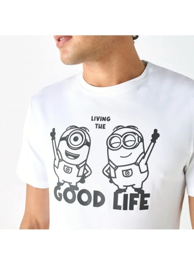 SP Characters Minions Print T-shirt with Crew Neck and Short Sleeves