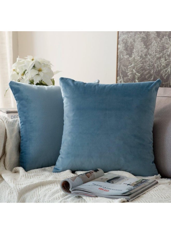 MIULEE Velvet Throw Pillow Covers 22x22 Inch Pack of 2,Soft Solid Decorative Pillowcases Modern Luxury Home Decor for Couch Sofa Bedroom Livingroom,Blue Gray - Image 4