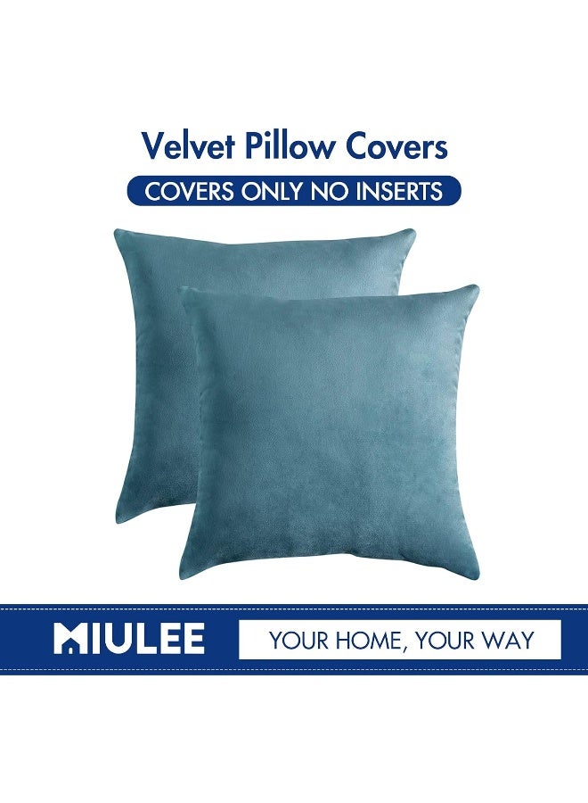 MIULEE Velvet Throw Pillow Covers 22x22 Inch Pack of 2,Soft Solid Decorative Pillowcases Modern Luxury Home Decor for Couch Sofa Bedroom Livingroom,Blue Gray - Image 2