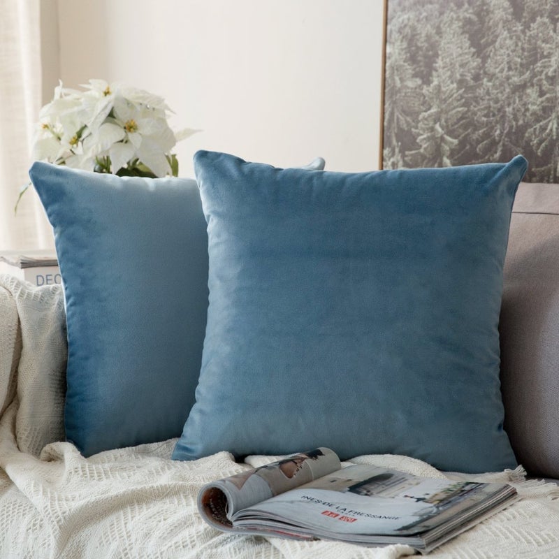MIULEE Velvet Throw Pillow Covers 22x22 Inch Pack of 2,Soft Solid Decorative Pillowcases Modern Luxury Home Decor for Couch Sofa Bedroom Livingroom,Blue Gray - Image 1