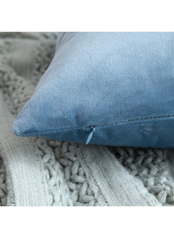 MIULEE Velvet Throw Pillow Covers 22x22 Inch Pack of 2,Soft Solid Decorative Pillowcases Modern Luxury Home Decor for Couch Sofa Bedroom Livingroom,Blue Gray - Image 3