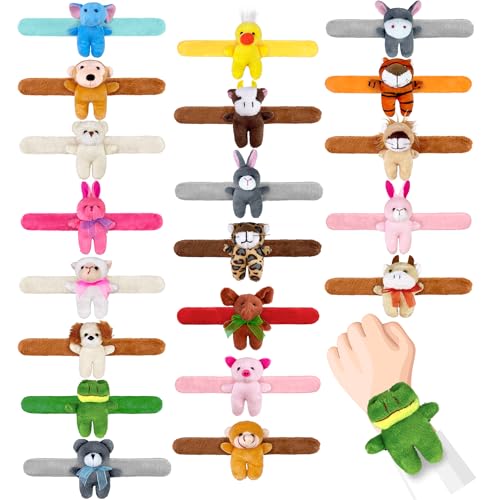 XIPEGPA 20 PCS Stuffed Animal Slap Bracelets Plush Animal Slap Bracelets Cute Wrist Slap Band Toy Bulk for Boys Girls Birthday Gifts Classroom Rewards Party Favors - Image 1