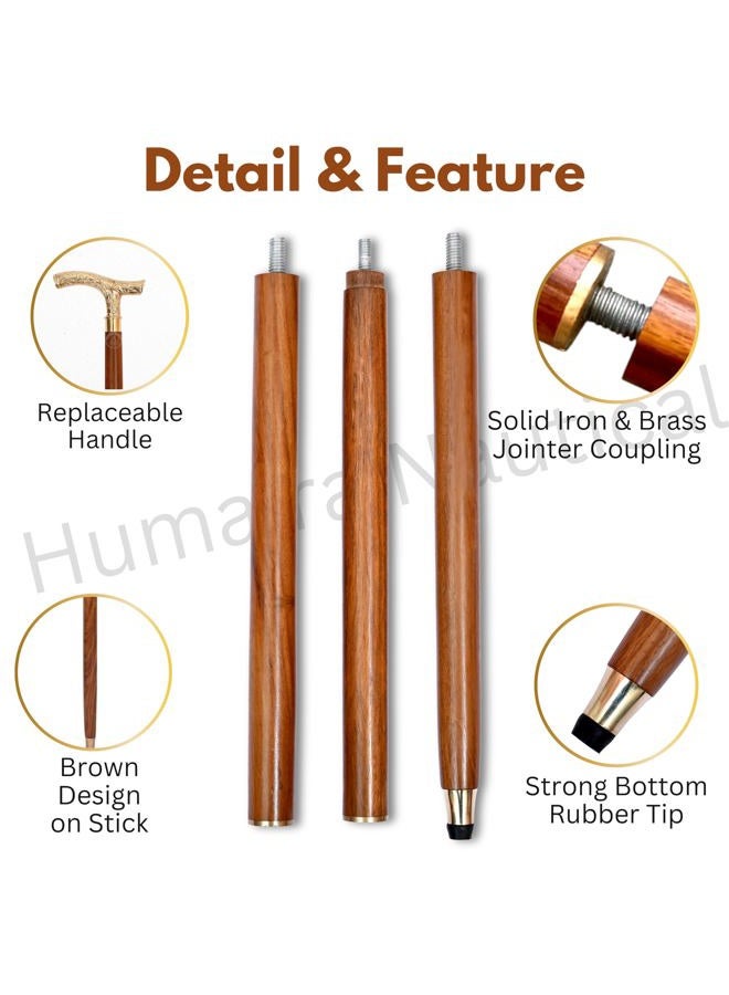 Humaira Nautical Walking Stick Men Derby Canes and Wooden Walking Stick for Men and Women- 37" Brown Ebony Brass T Shape Handle in Golden Tone Natural Wood Unisex Cane - Image 5