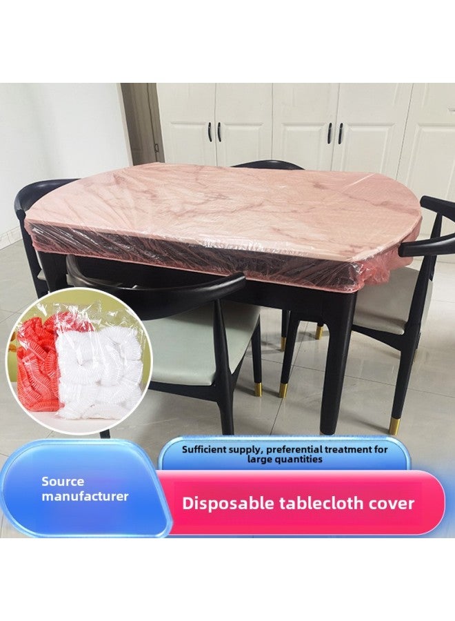 Elastic Table Cover Disposable Thickened Pe Transparent Tablecloth Waterproof And Oil-proof Non-washable Table Cloth Bunted Table Cover-Color:Red (pack Of 10)-Specifications:R120 Diameter Round Table Or 170 Inner Square Table With Length And Width - Image 1