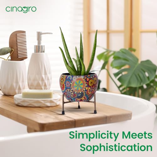 CINAGRO Metal Flower Vase Planter Pot with Iron Stand, Pots for Plants, Plant Pots for Home Decoration, Succulent Pot, Indoor Planter Garden Decor (Size: 6X6 inch) Style: Mandala Fusion Spectrum - Image 3