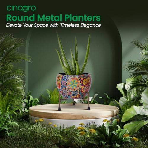 CINAGRO Metal Flower Vase Planter Pot with Iron Stand, Pots for Plants, Plant Pots for Home Decoration, Succulent Pot, Indoor Planter Garden Decor (Size: 6X6 inch) Style: Mandala Fusion Spectrum - Image 2