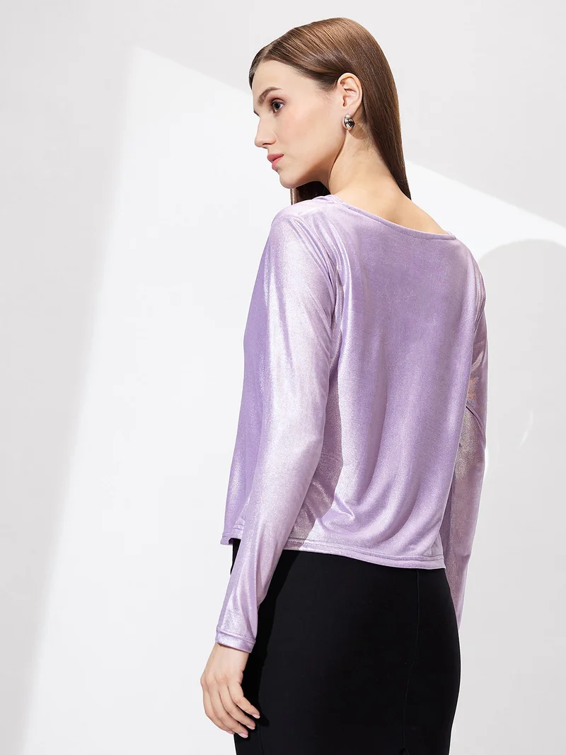 globus Women Cowl Neck Long Sleeves Stretchable Shimmer Party Top
