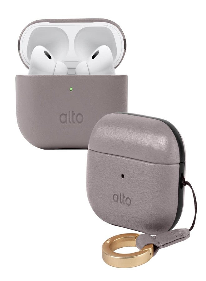 alto Italian Leather Case Cover Compatible AirPods Pro 2nd Generation 2022 Women Men Protective Hard Shell Supports Wireless Charging LED Visible (Cement Gray, AirPods Pro 2) - Image 1