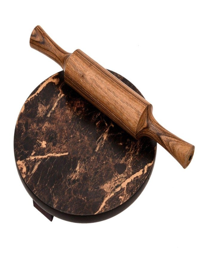 PTR Pine Wood Chakla Belan Set Handcrafted from Strong Natural Wood 9 Inch Rolling Board with 12 Inch Rolling Pin for Everyday Kitchen Use Chakla Belan Set (Marble Design Brown) - Image 1