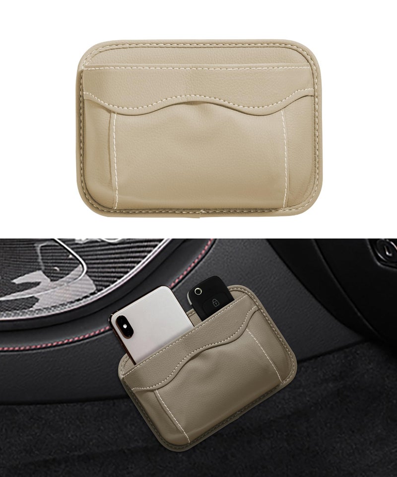 SUJADE YAKEFLY Car Seat Side Pocket Organizer PU Leather Holder with Cell Phone Sunglasses Gap Filler Mini Storage Bag Interior Accessories Organizer Beige - Image 3