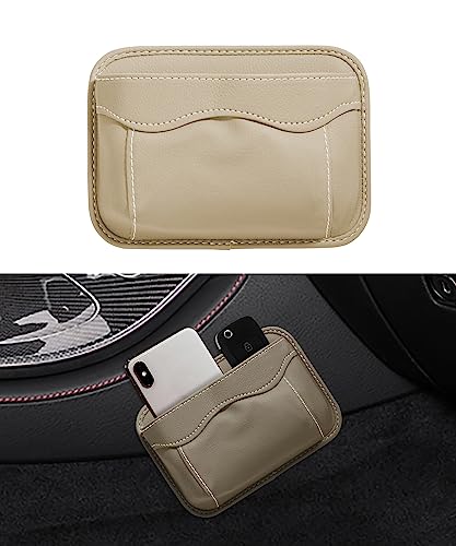 SUJADE YAKEFLY Car Seat Side Pocket Organizer PU Leather Holder with Cell Phone Sunglasses Gap Filler Mini Storage Bag Interior Accessories Organizer Beige - Image 1