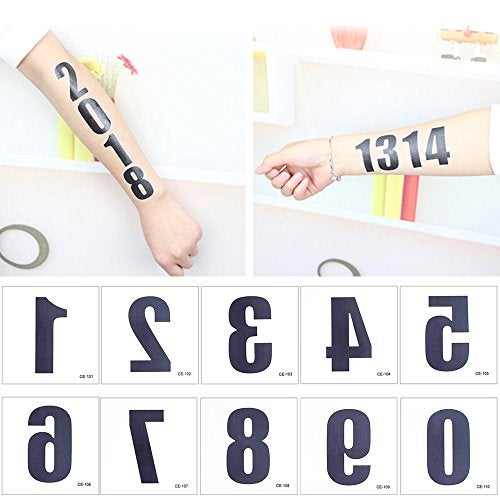Glaryyears Arabic Numerals Digits Tattoos, 50 Pack 5 of Each Number Temporary Tattoo Sticker, on Body Neck Arm Face for Sign Mark Party Supplies Athletes Sports - Image 2