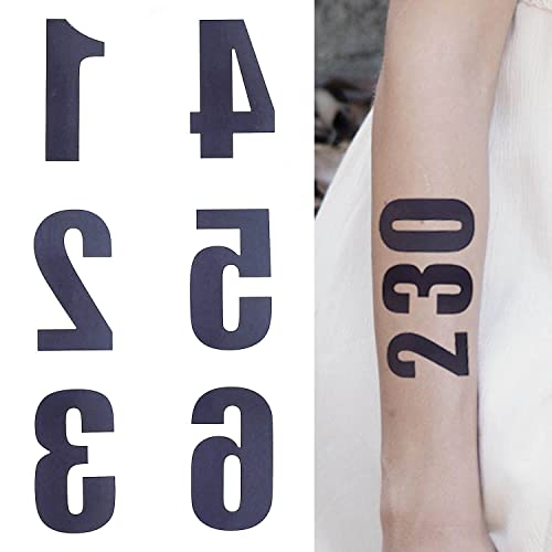 Glaryyears Arabic Numerals Digits Tattoos, 50 Pack 5 of Each Number Temporary Tattoo Sticker, on Body Neck Arm Face for Sign Mark Party Supplies Athletes Sports - Image 1