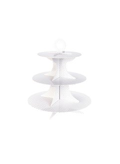 Restaurantware Restaurantware-3 Tier Cardboard Cupcake Stand - White with White Polka Dots - Cupcake Holder - Pastry Display - 13 1/2" x 13 1/2" x 14" - 1ct Box - Pastry Tek  - Image 1
