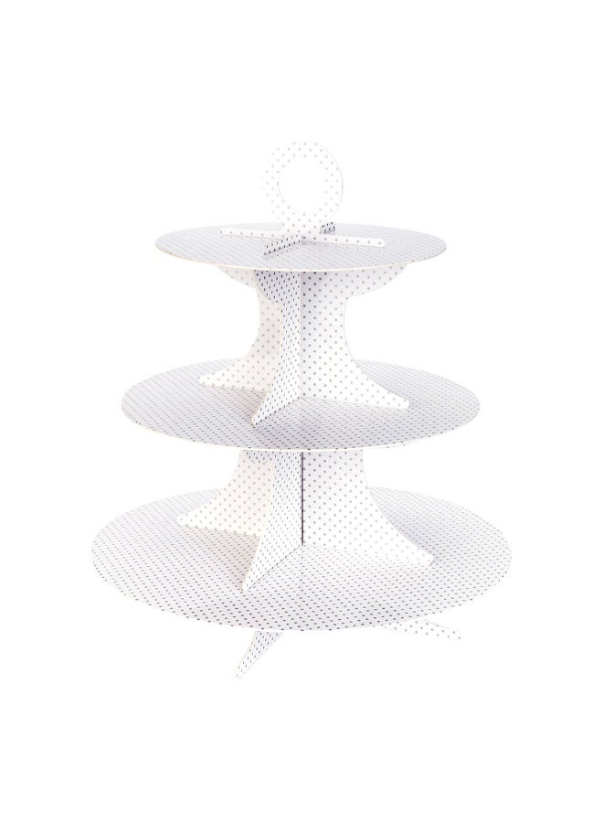 Restaurantware 3 Tier Cardboard Cupcake Stand - White with White Polka Dots - Cupcake Holder - Pastry Display - 13 1/2" x 13 1/2" x 14" - 1ct Box - Pastry Tek  - Image 1