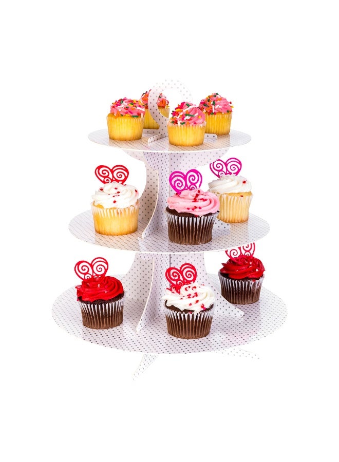 Restaurantware 3 Tier Cardboard Cupcake Stand - White with White Polka Dots - Cupcake Holder - Pastry Display - 13 1/2" x 13 1/2" x 14" - 1ct Box - Pastry Tek  - Image 2