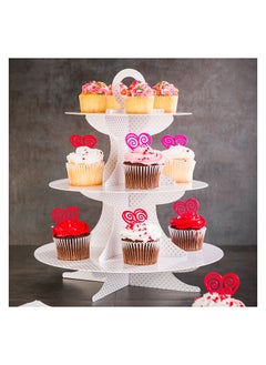 Restaurantware Restaurantware-3 Tier Cardboard Cupcake Stand - White with White Polka Dots - Cupcake Holder - Pastry Display - 13 1/2" x 13 1/2" x 14" - 1ct Box - Pastry Tek  - Image 5