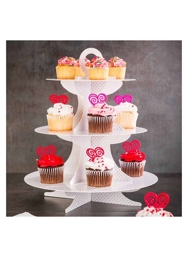 Restaurantware 3 Tier Cardboard Cupcake Stand - White with White Polka Dots - Cupcake Holder - Pastry Display - 13 1/2" x 13 1/2" x 14" - 1ct Box - Pastry Tek  - Image 5