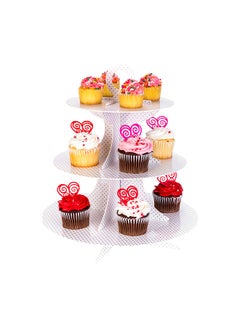 Restaurantware Restaurantware-3 Tier Cardboard Cupcake Stand - White with White Polka Dots - Cupcake Holder - Pastry Display - 13 1/2" x 13 1/2" x 14" - 1ct Box - Pastry Tek  - Image 4