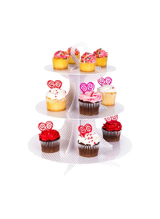 Restaurantware 3 Tier Cardboard Cupcake Stand - White with White Polka Dots - Cupcake Holder - Pastry Display - 13 1/2" x 13 1/2" x 14" - 1ct Box - Pastry Tek  - Image 4