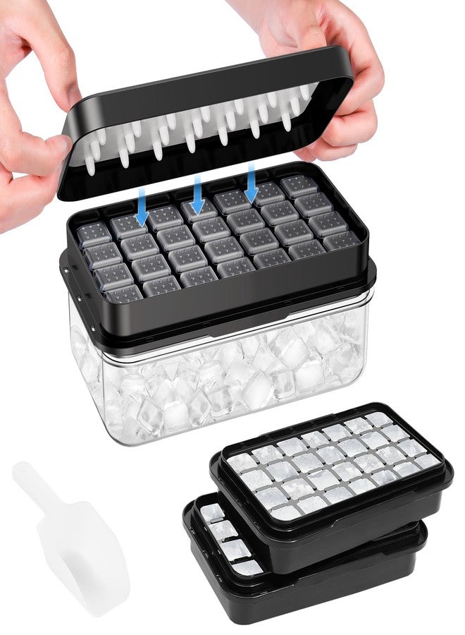 PHINOX Ice Cube Tray with Lid and Bin, PHINOX 64 pcs Ice Trays for Freezer, Ice Cube Trays for Freezer with 2 trays, Container, Lid & Ice Scoop, BPA Free, Black - Image 1