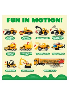 MissTiara 12 in 1 Construction Cars and Trucks Toy for Boys Yellow Truck Carrier Toy Set Little Die-cast Vehicles Mini Excavator Backhoe Mixer Dump Truck Cars for Kids Ages 3-8  - Image 2