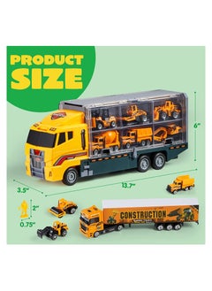 MissTiara 12 in 1 Construction Cars and Trucks Toy for Boys Yellow Truck Carrier Toy Set Little Die-cast Vehicles Mini Excavator Backhoe Mixer Dump Truck Cars for Kids Ages 3-8  - Image 3