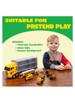 MissTiara 12 in 1 Construction Cars and Trucks Toy for Boys Yellow Truck Carrier Toy Set Little Die-cast Vehicles Mini Excavator Backhoe Mixer Dump Truck Cars for Kids Ages 3-8  - Image 5