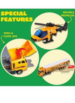 MissTiara 12 in 1 Construction Cars and Trucks Toy for Boys Yellow Truck Carrier Toy Set Little Die-cast Vehicles Mini Excavator Backhoe Mixer Dump Truck Cars for Kids Ages 3-8  - Image 4