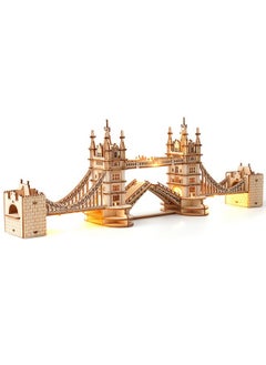 Robotime 3D Puzzle Wooden Craft Kits With Led Light Diy Tower Bridge Construction Model Kit To Build For Teens Brain Teaser Puzzle Home Decor Birthday Gifts  - Image 1